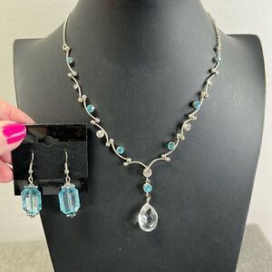 M&S Silver Tone with Blue Necklace with Coordinating Earrings.